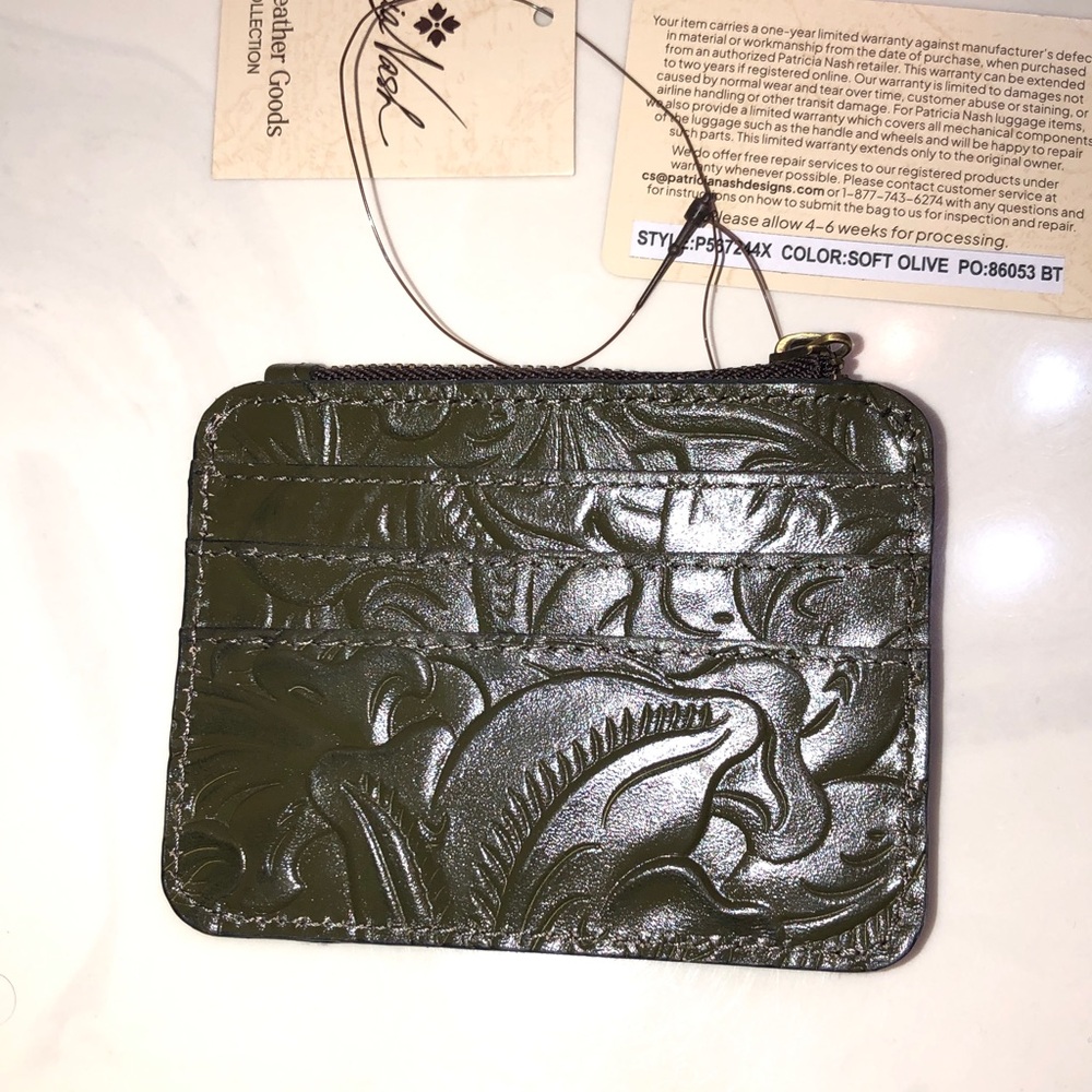 Patricia Nash Cassis Burnished Tooled Leather ID Card Case Soft Olive NWT - Picture 8 of 16